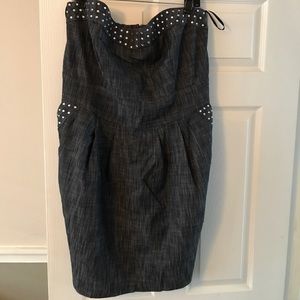 Strapless denim mini dress