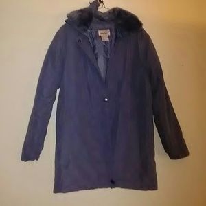 Blue coat with detachable hood.