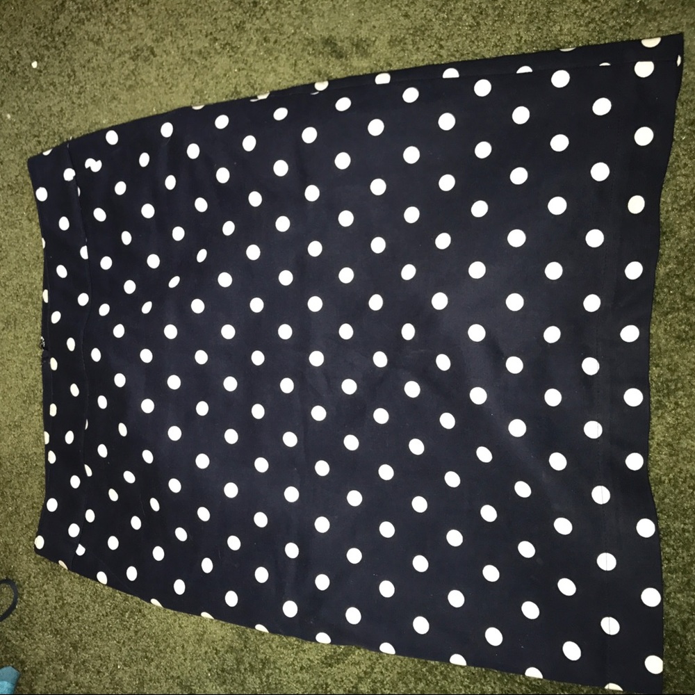 Navy blue polka dot pencil skirt