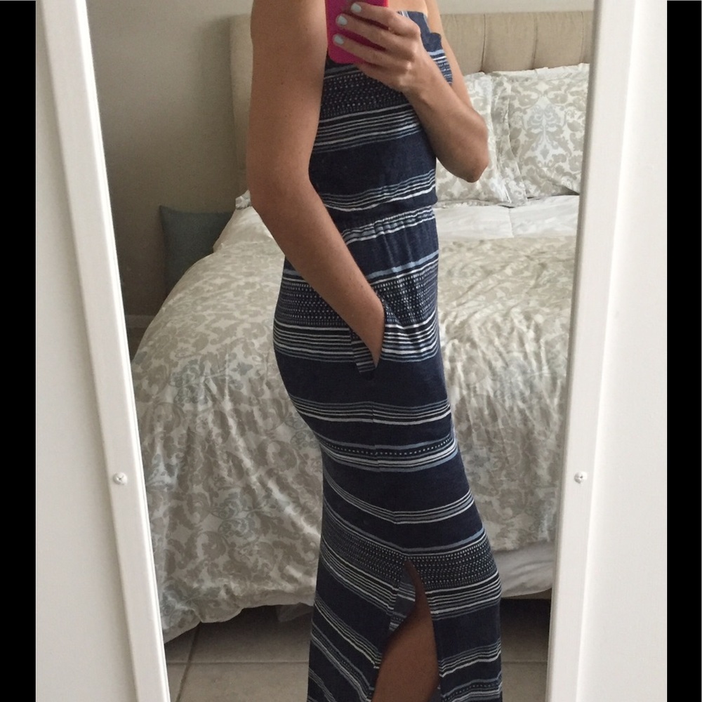 Navy Blue Striped Maxi Dress