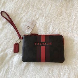 Coach varsity stripe zip wristlet. NWT