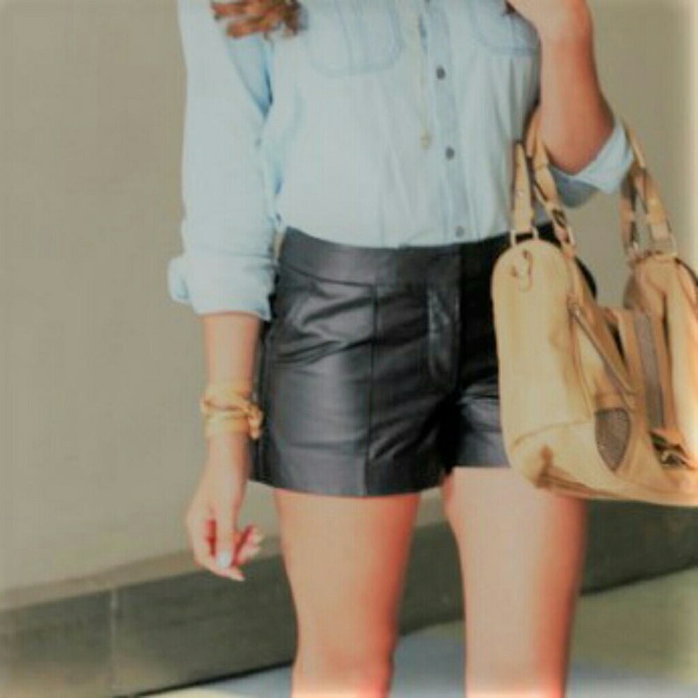 BCBG MaxAzria Black Leather Shorts