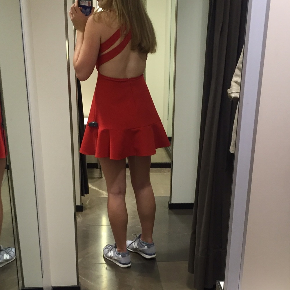 Zara Women's low back, Detail CutOut Red Minidress