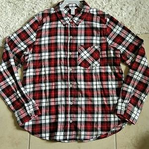 F21 Red, black, & white plaid button down, flannel