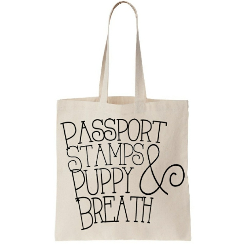 Passport Stamps & Puppy Breath Travel Tote Bag