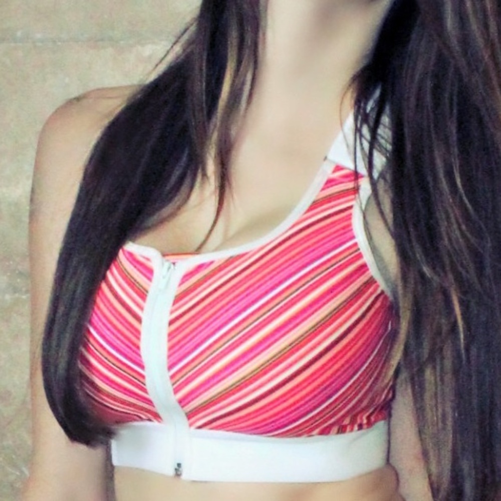 Sexy Lady Velcro Bra - Red Multi-Color Stripe