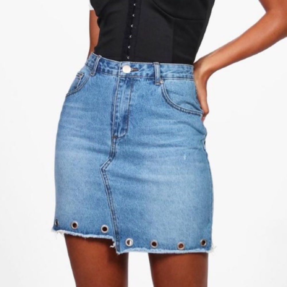 Eyelet Mini Denim Skirt