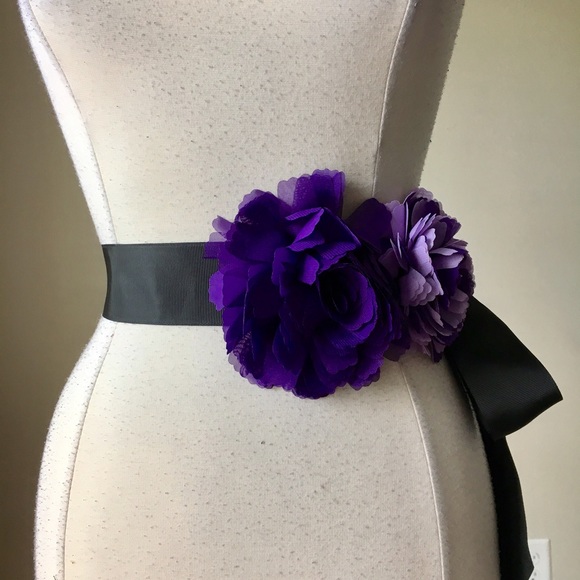 White House Black Market Accessories - Double georgette flower purple iris sash belt
