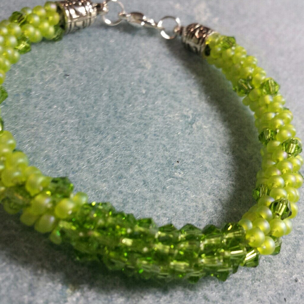 REDUCED lime green kumihimo beaded bracelet