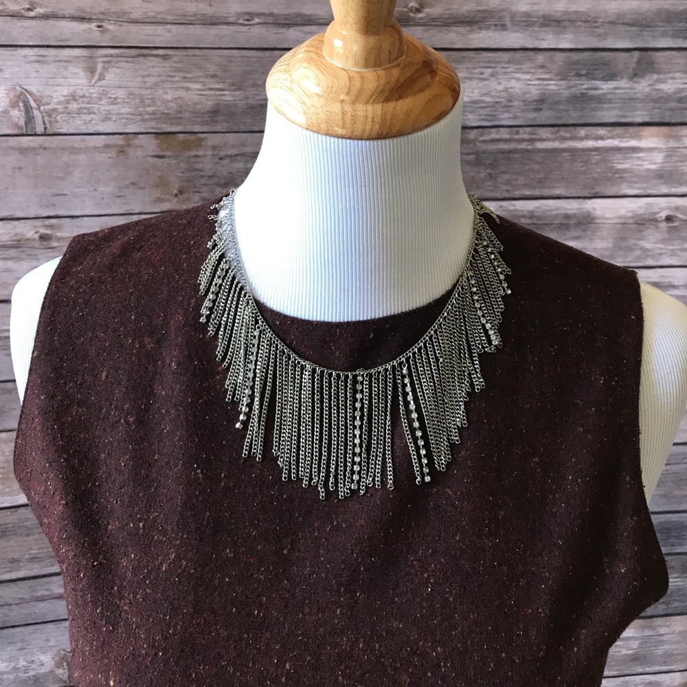 Dainty Chain and Rhinestone Fringe Necklace