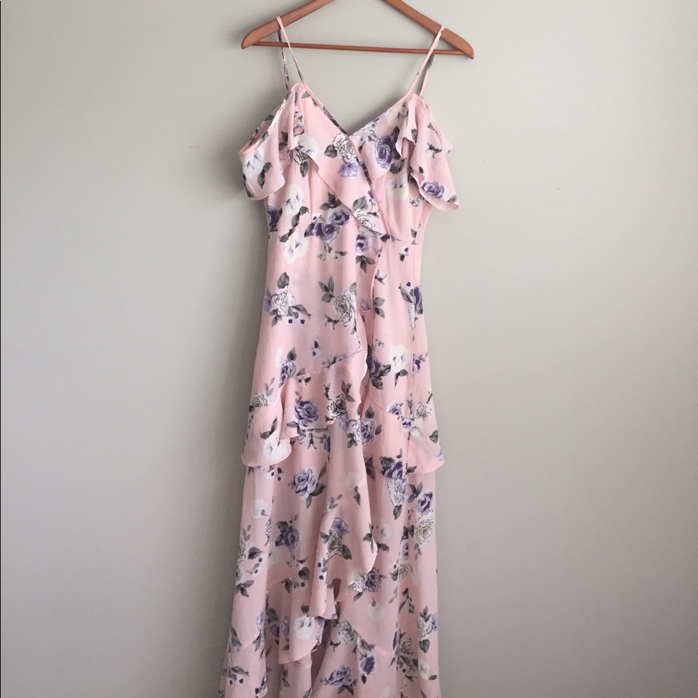 Floral Cold Shoulder Ruffle Dress