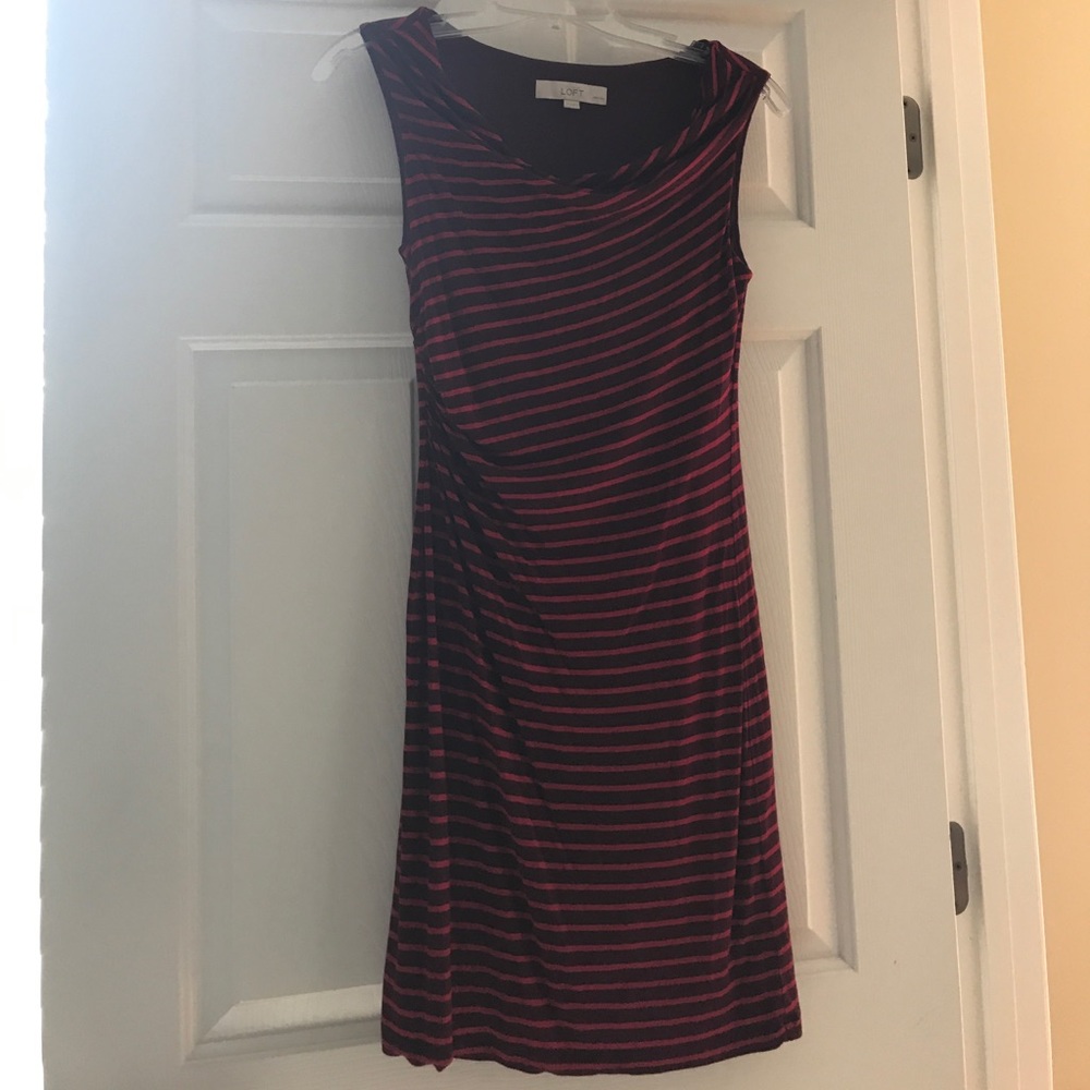 Cute Red Striped Dress with Cowl Neck