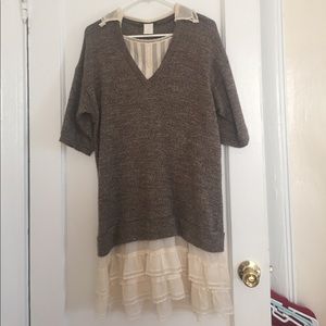 Anthropologie brown sweater and lace dress sz L