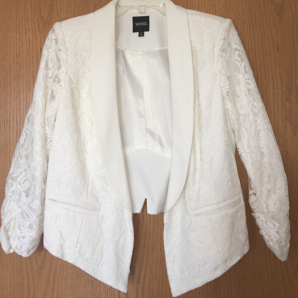 L XOXO White Lace Blazer
