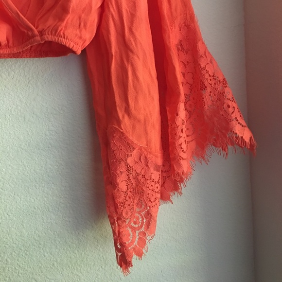 CQbyCQ Boho Coral Lace Bell Sleeve Blouse - Picture 5 of 6
