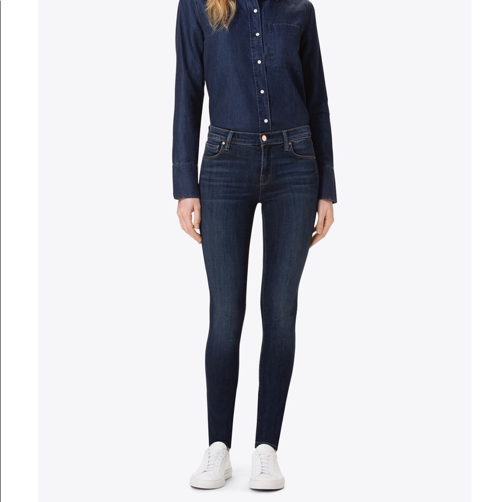 JBrand mid rise skinny blue jeans.