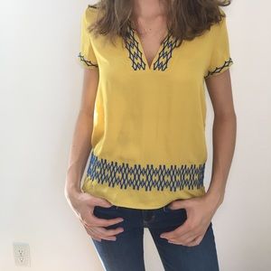 Yellow and Blue Embroidered Top