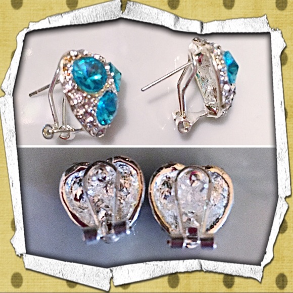 ✨Heart Shaped Earrings w/Aqua Swarovski Crystals✨ - Picture 4 of 4