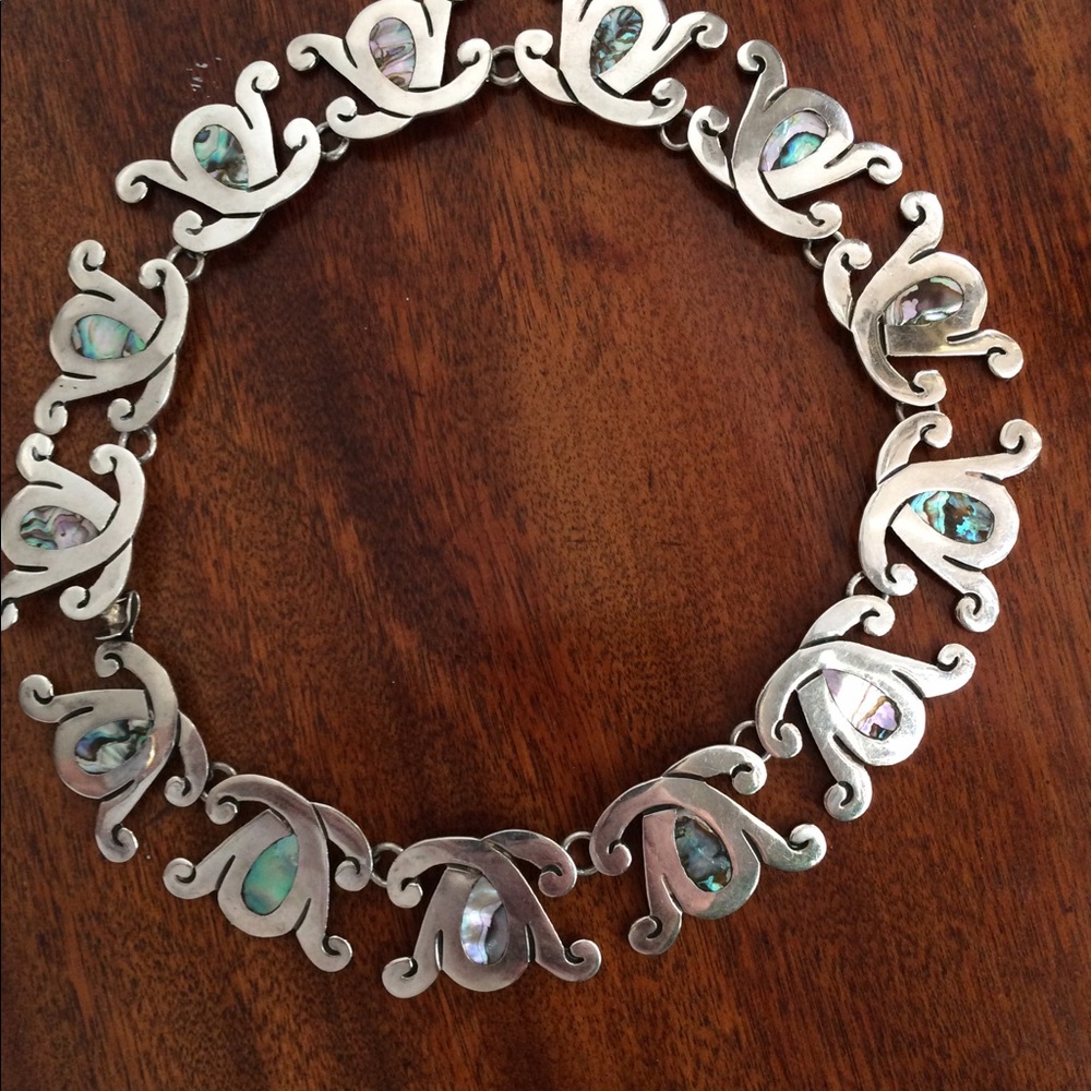 Vintage Taxco solid Sterling and Abalone choker.