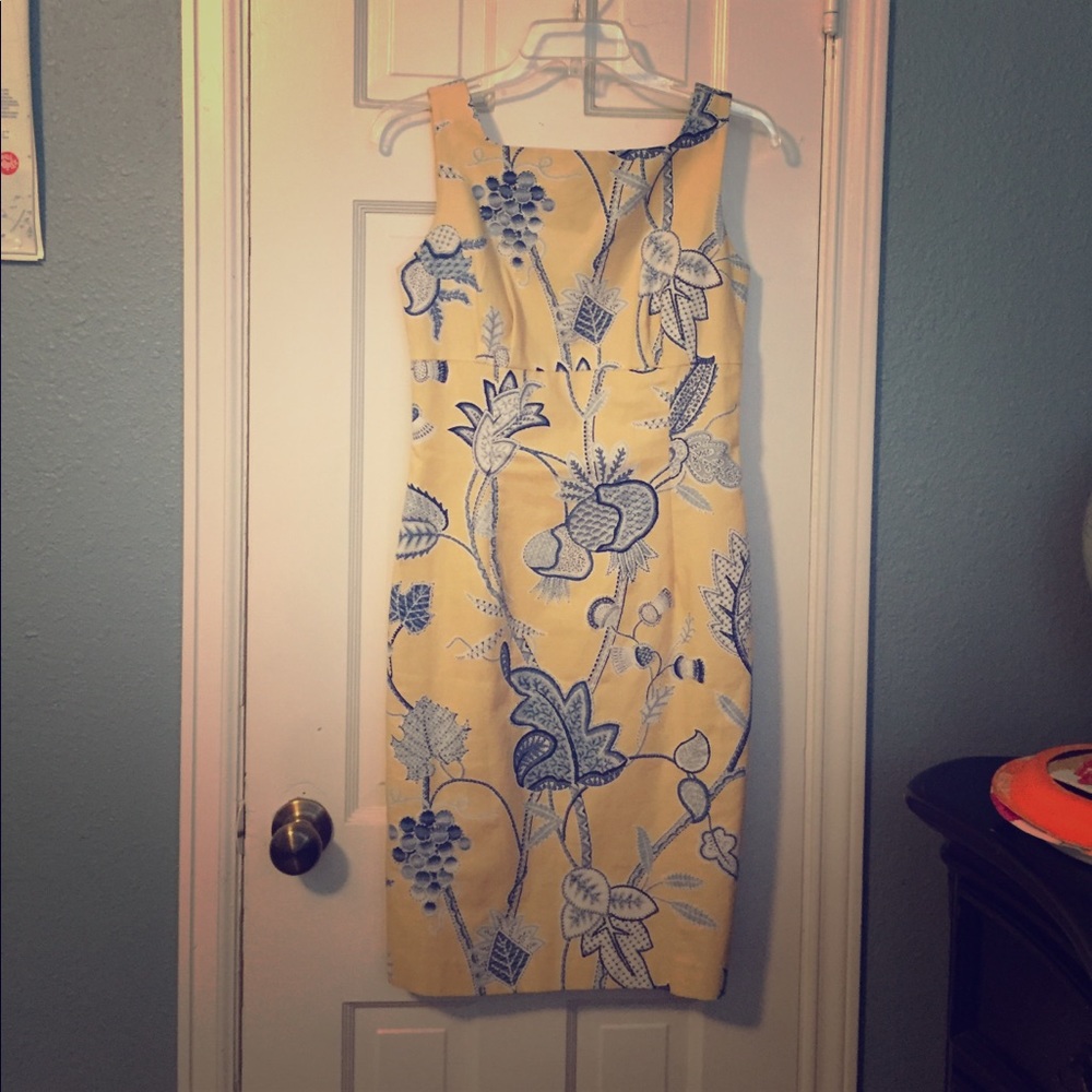 Yellow and blue beaded print dress