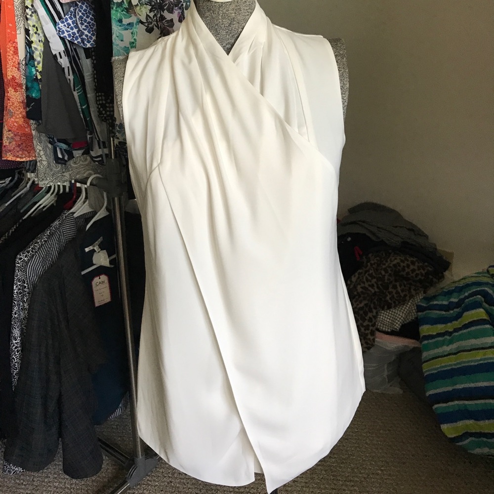 New Cabi size 8 sleeveless wraparound top white