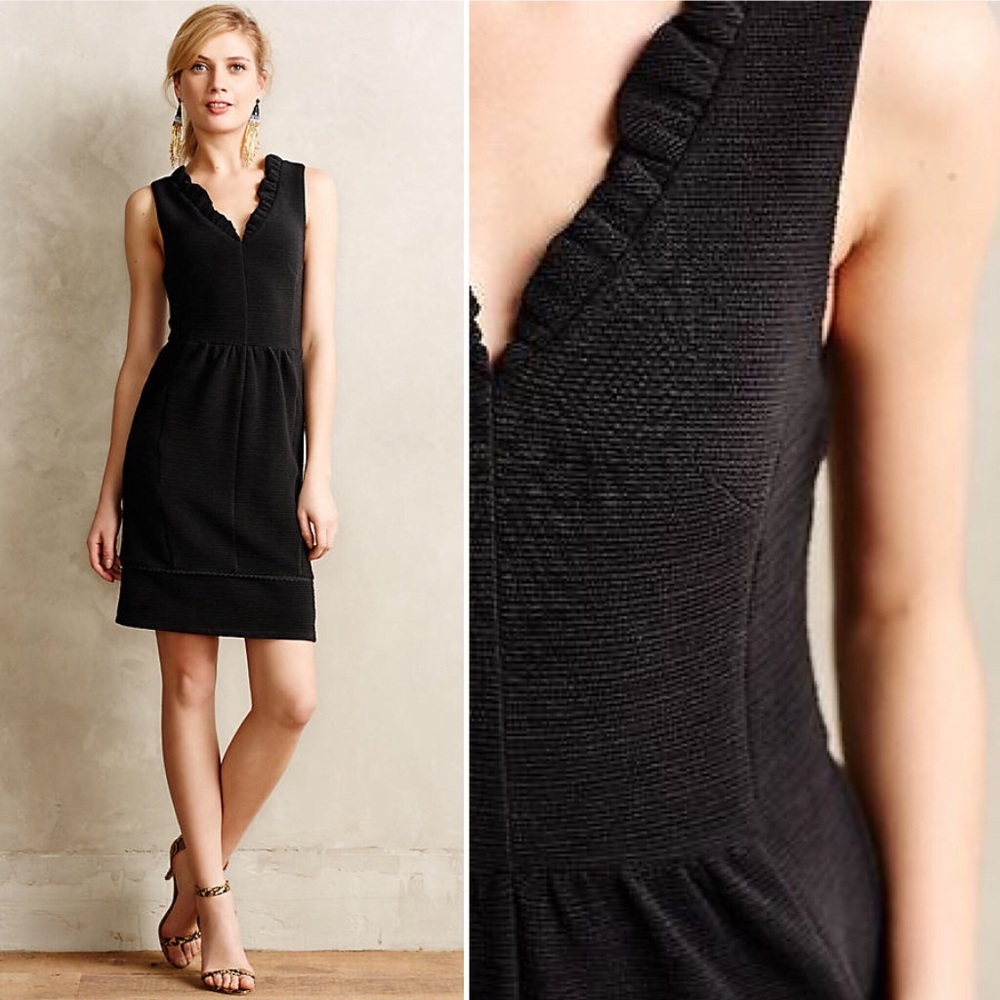 {Maeve Anthro} Black Ruffled Ottoman Dress