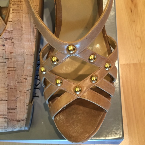 Franco Sarto Beige Cork Heeled Leather Sandals - Picture 2 of 4