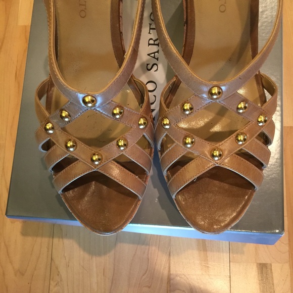 Franco Sarto Beige Cork Heeled Leather Sandals - Picture 4 of 4