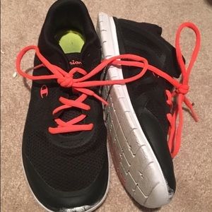 Black and pink champion sneakers