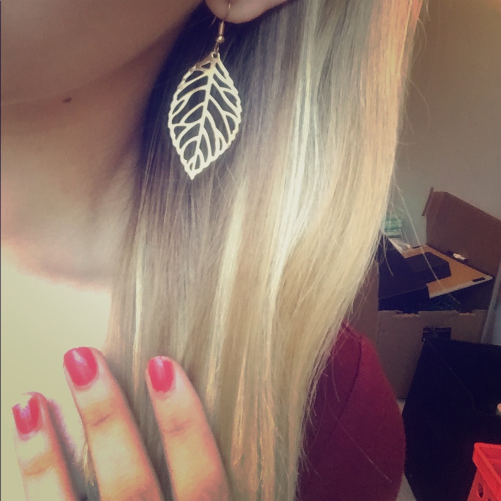 Gold Dainty Leaf Earrings - Picture 2 of 2