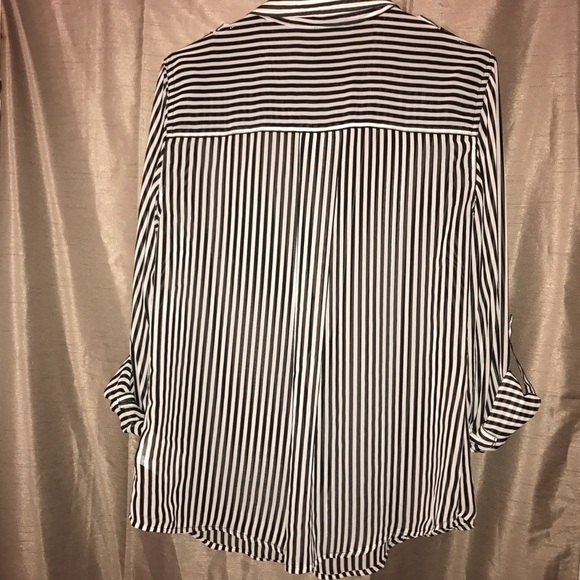Guess Black & White Striped Button Down with Lace - Picture 2 of 4