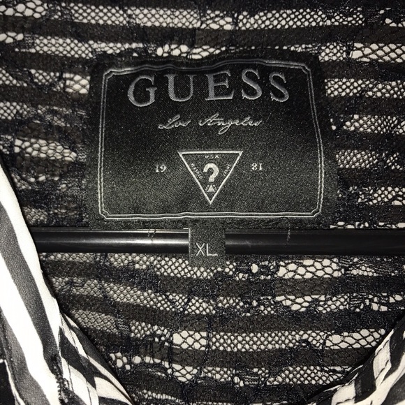 Guess Black & White Striped Button Down with Lace - Picture 4 of 4