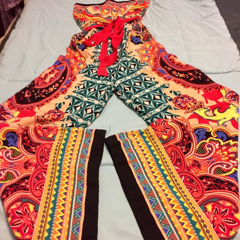 🌼FLYING TOMATO Boho Strapless Jumpsuit Sz Sml EUC