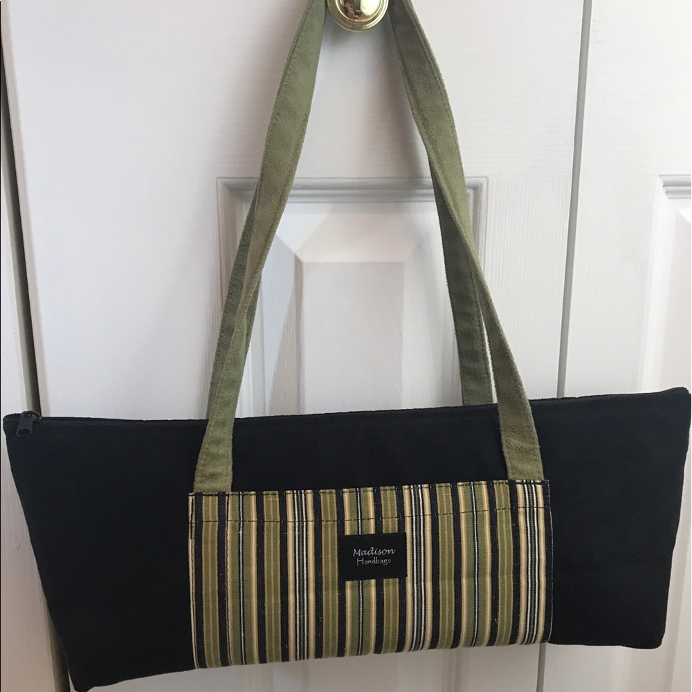 "Madison Hand Bag" Strapped Satchel Black Green