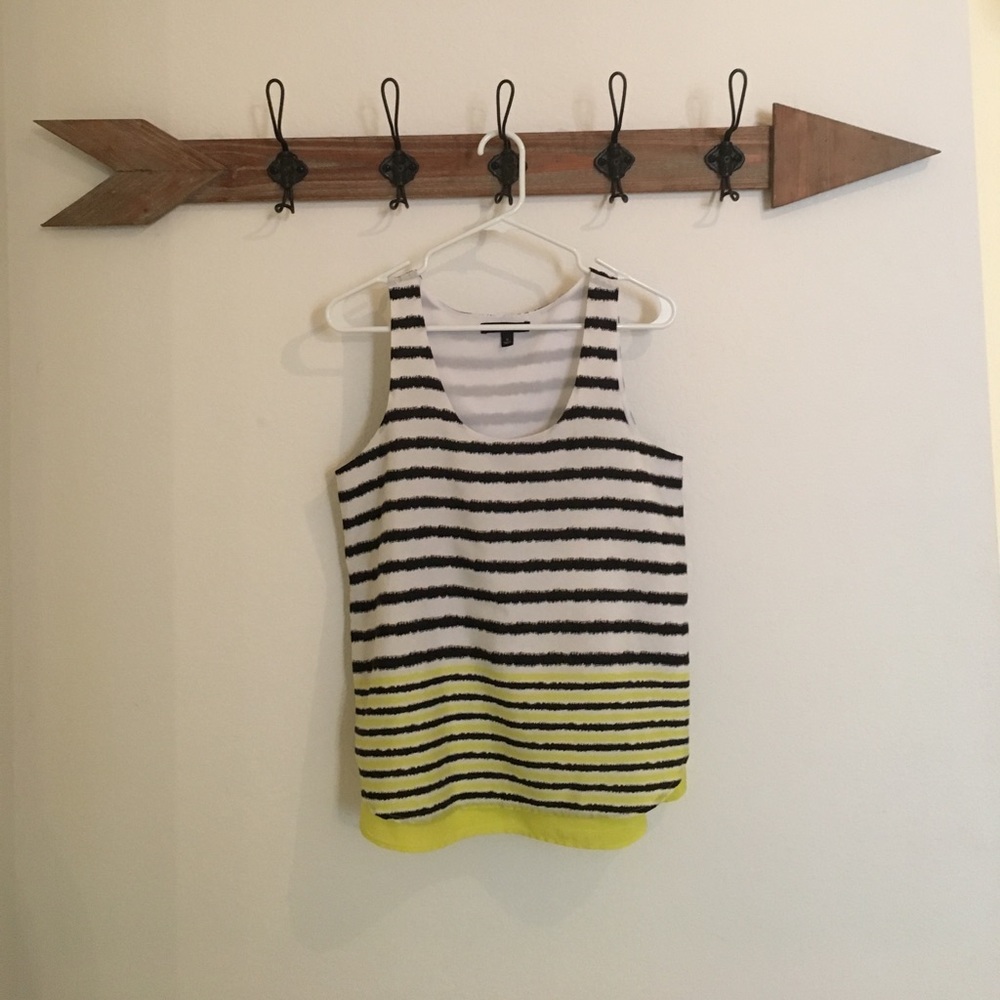 Black, white, and yellow striped sleeveless top