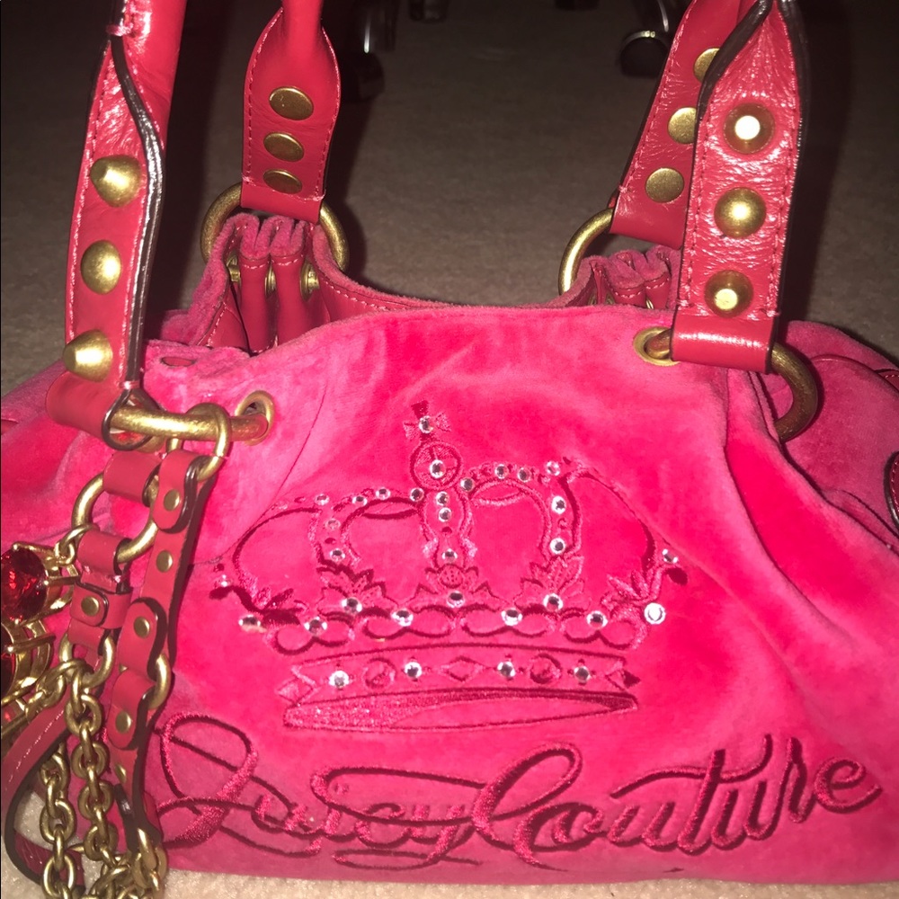 Magenta Juicy Couture Velvet Shoulder Bag