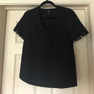 Black Sequin Trimmed Sleeves Tee