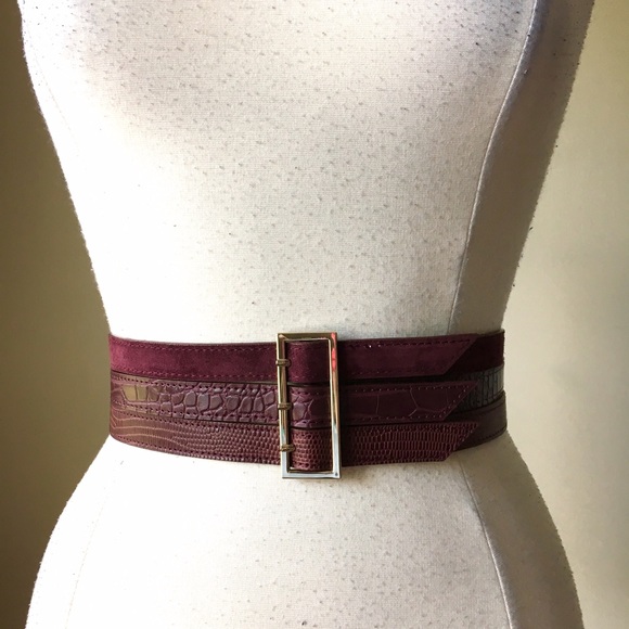 Mixed material wide burgundy belt - Picture 2 of 5