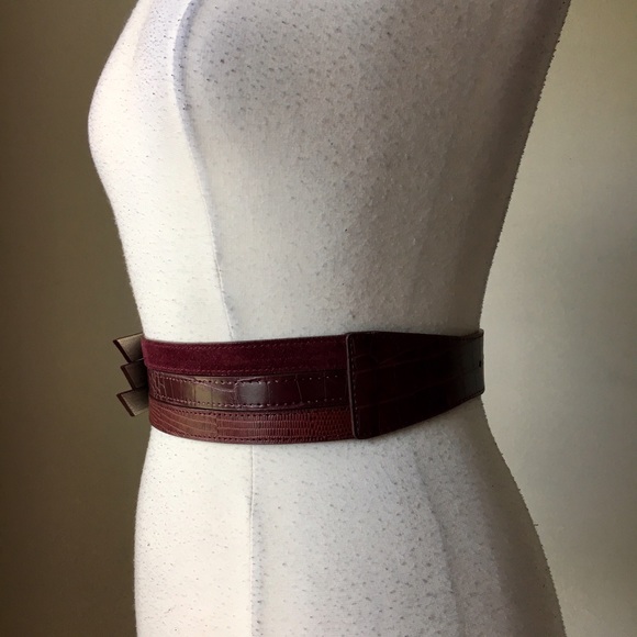 Mixed material wide burgundy belt - Picture 3 of 5