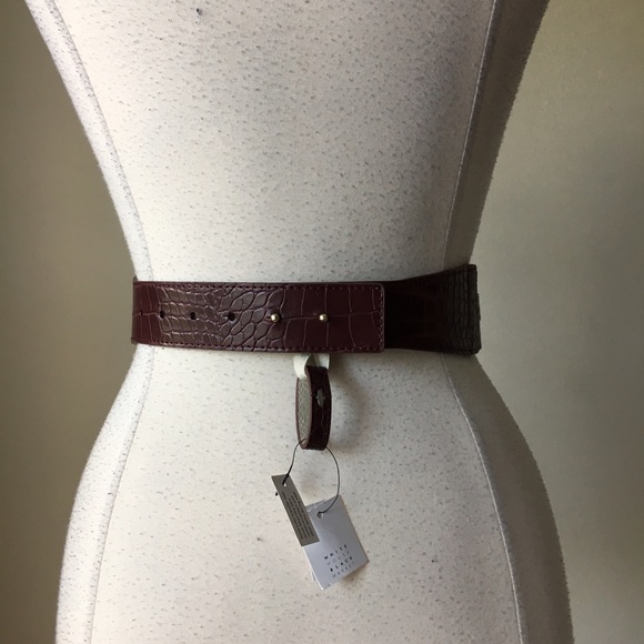 Mixed material wide burgundy belt - Picture 4 of 5