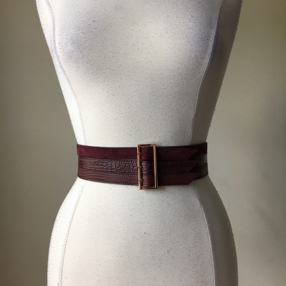 Mixed material wide burgundy belt - Picture 5 of 5