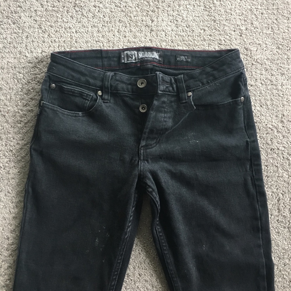 Social Collision Button Fly Skinny Jeans