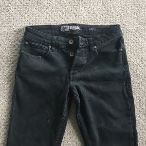 Social Collision Button Fly Skinny Jeans