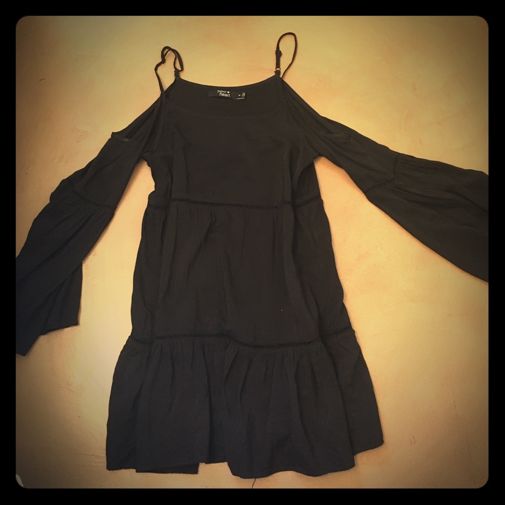 Cold shouldered long bell sleeve black dress