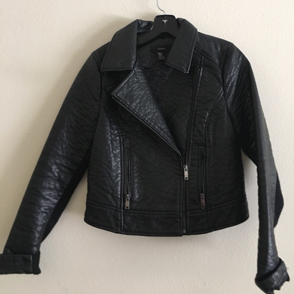Forever 21 black faux leather moto jacket