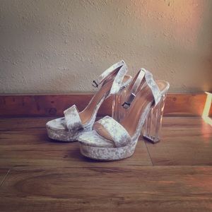 Velvet Platform Lucite High Heels