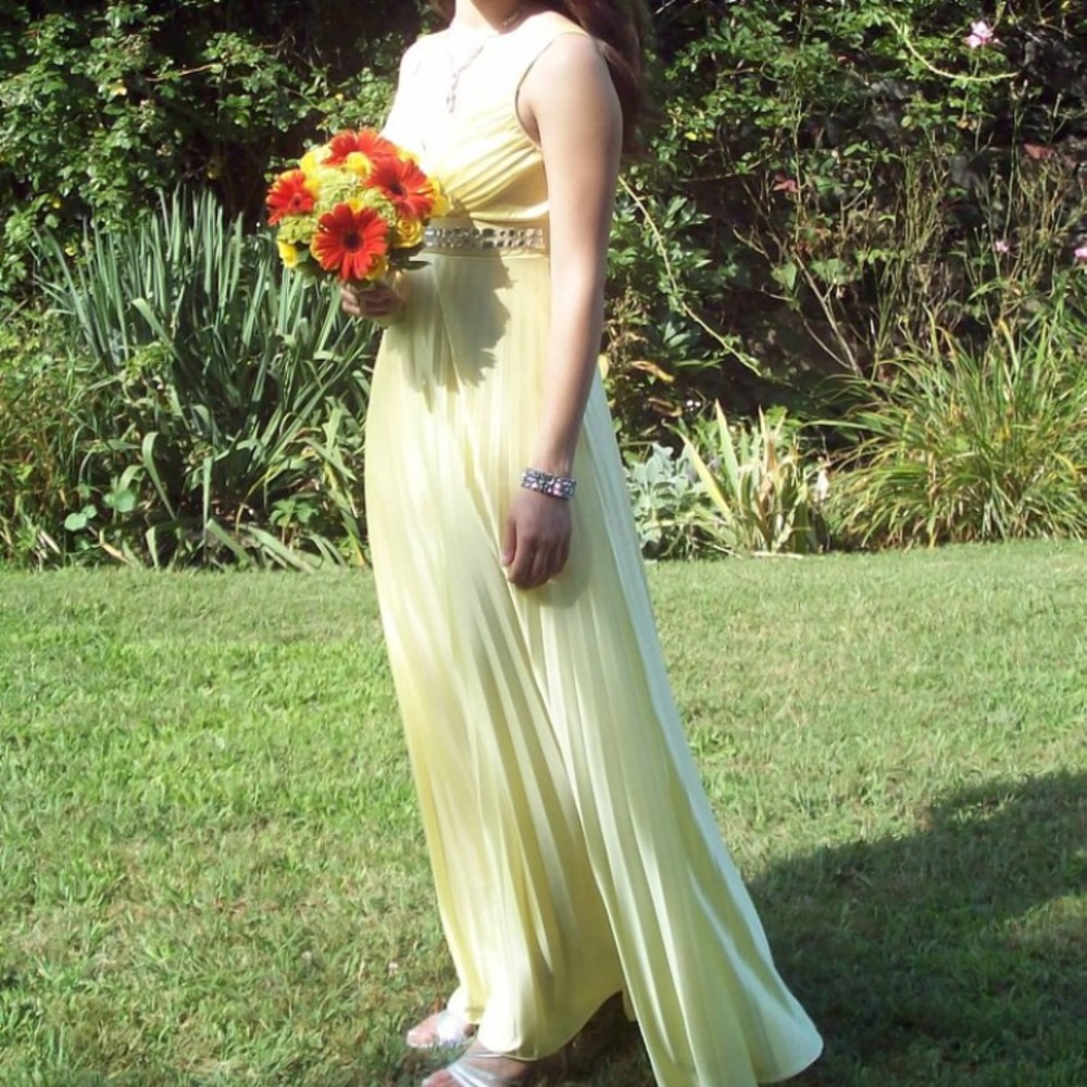 Pale yellow bridesmaid dress