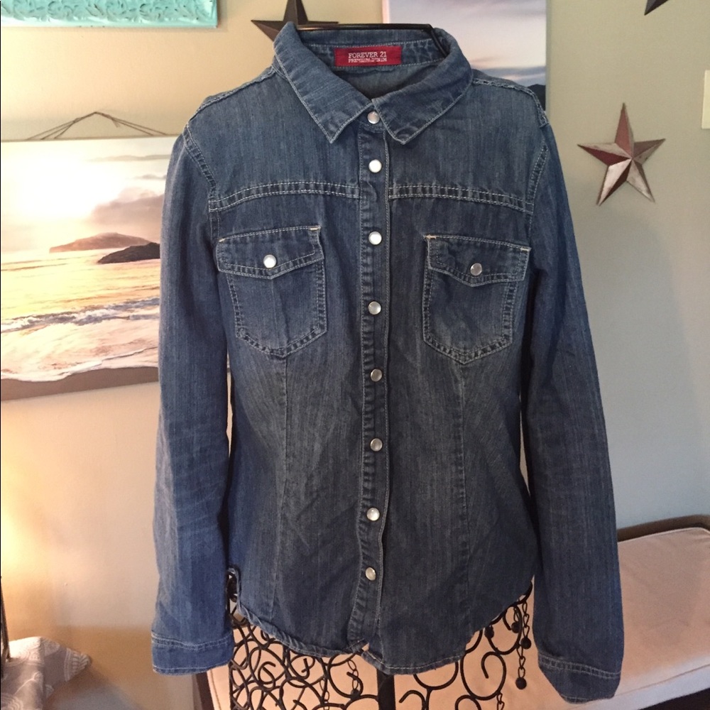 Forever 21 denim snap button up