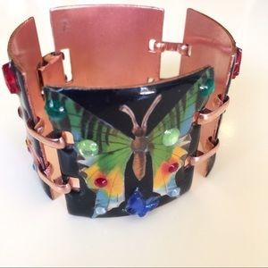 Vintage Copper and Enamel butterfly Cuff bracelet