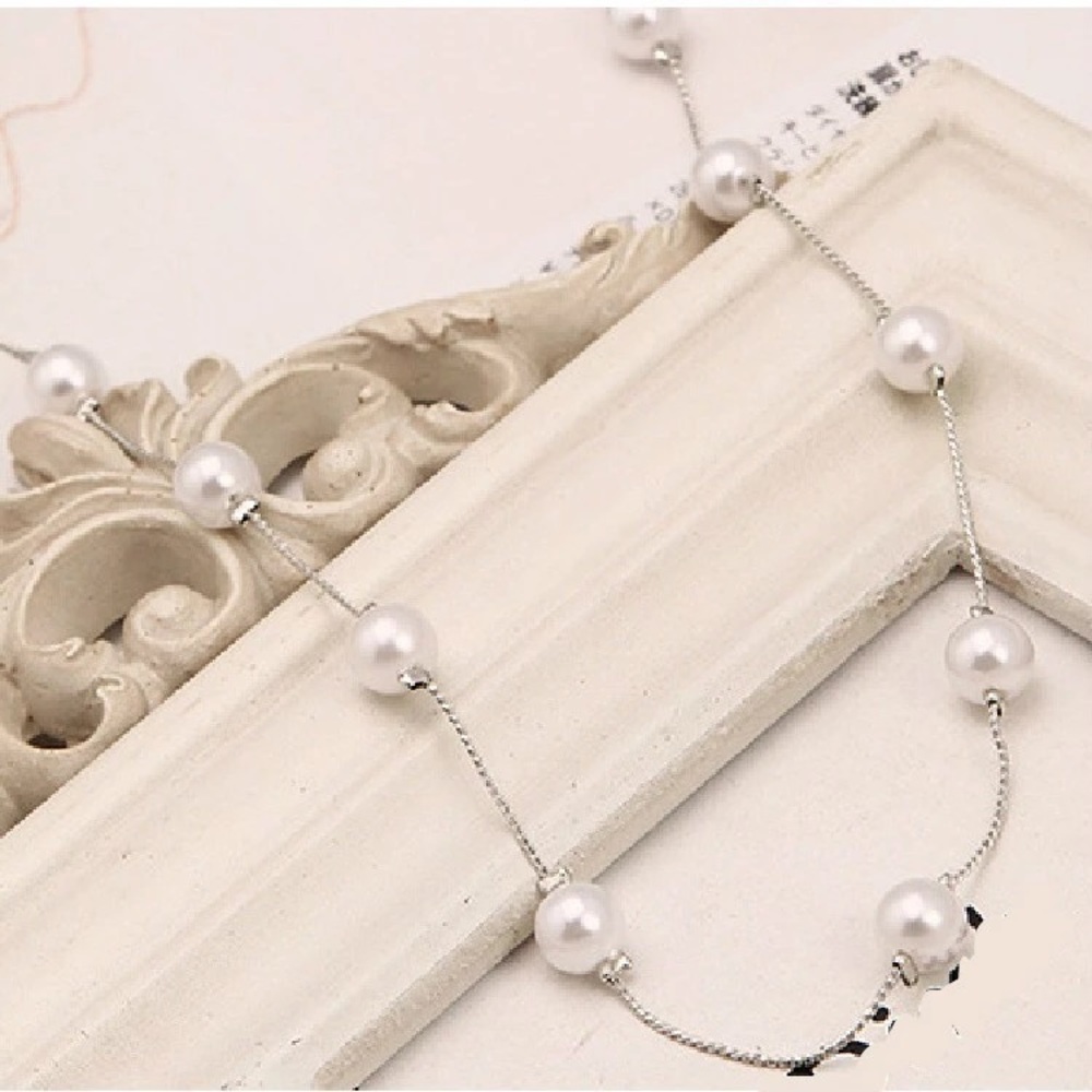 ☀️ Lovely Silver Strand Necklace w/ Pearls